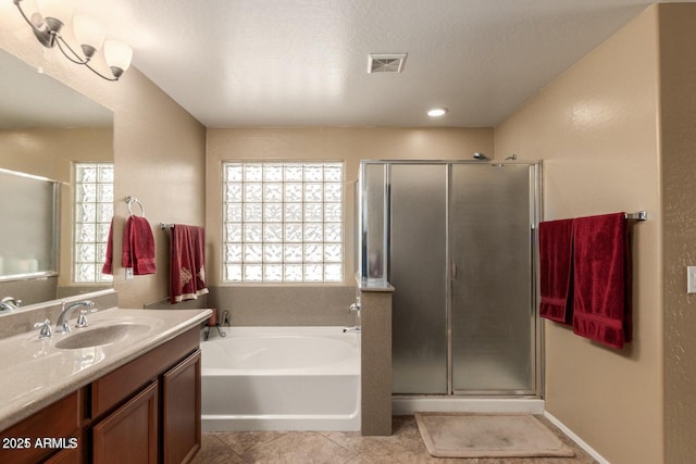 3693 E Sparrow Pl, Chandler, AZ 85286 - full bath featuring a shower stall, vanity, a bath, and tile patterned floors