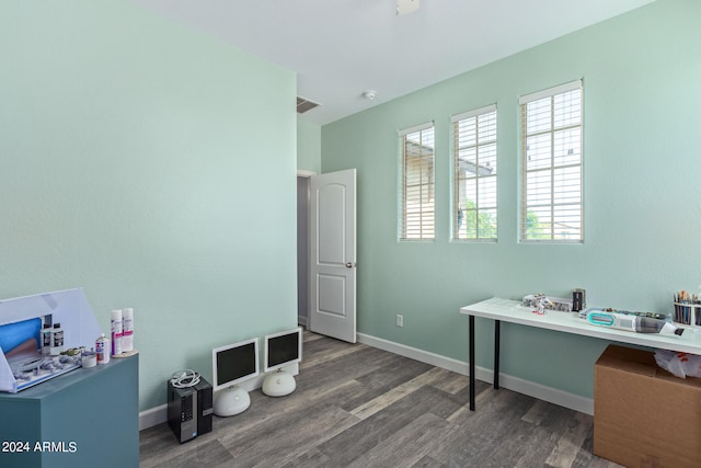 home office featuring dark wood-type flooring