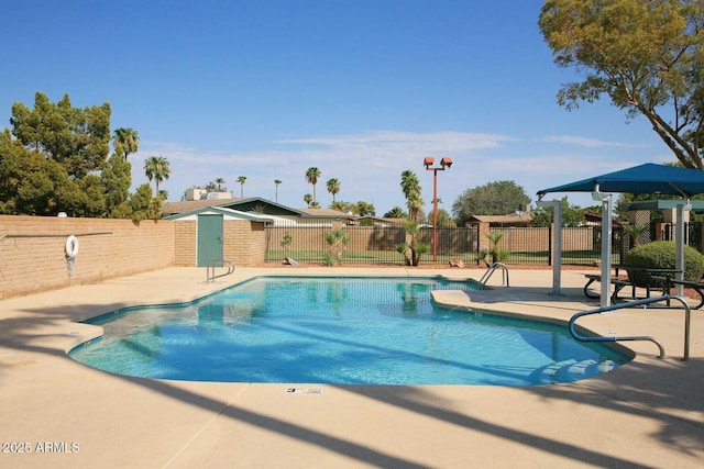 view of swimming pool with a patio