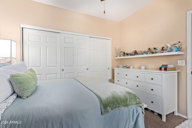 bedroom with a closet and carpet floors