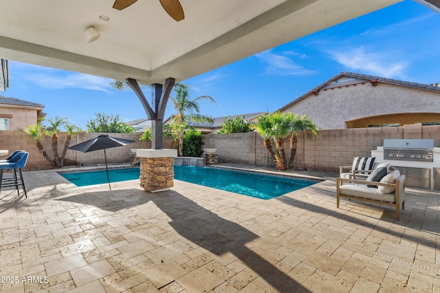 3038 E Longhorn Dr, Gilbert, AZ 85297 - view of swimming pool featuring a grill, a patio, and a fenced backyard