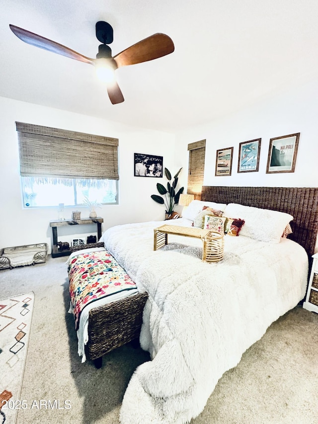 bedroom with carpet floors and ceiling fan