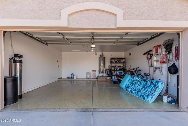 garage featuring water heater