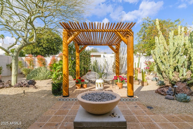 view of patio / terrace with a fenced backyard and a pergola