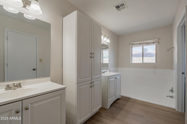 bathroom featuring vanity and wood-type flooring