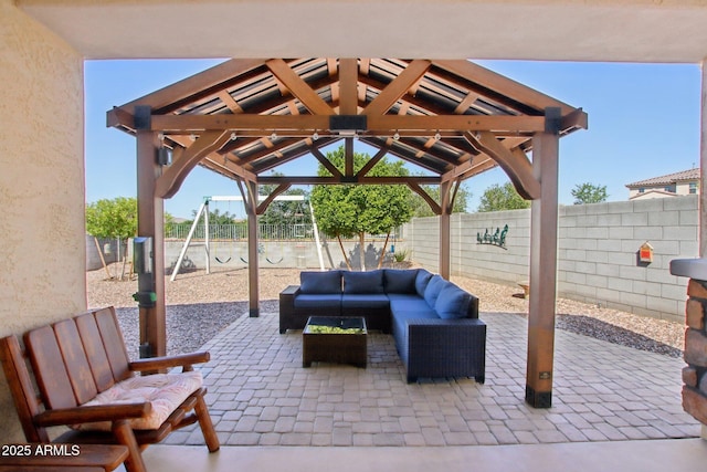 5724 N 108th Ave, Phoenix, AZ 85037 - fenced backyard with an outdoor living space, a patio, and a gazebo
