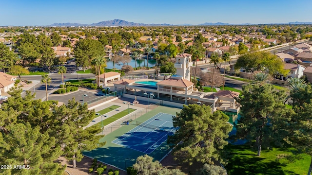 birds eye view of property featuring a mountain view and a residential view