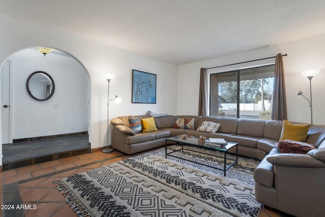 living room featuring tile patterned flooring