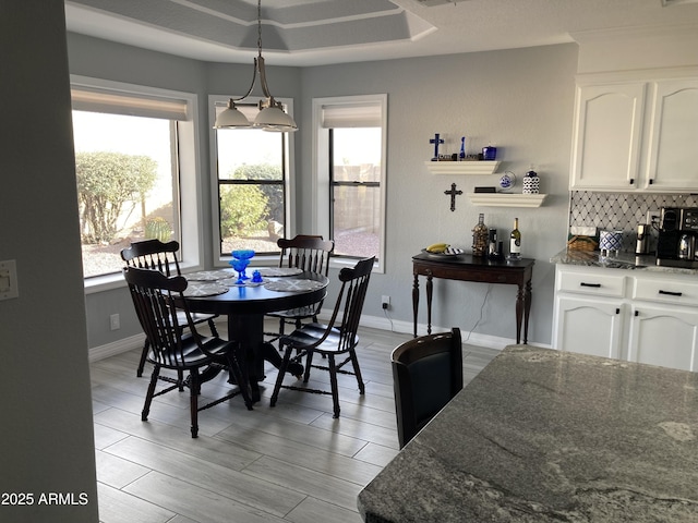 dining space with a tray ceiling