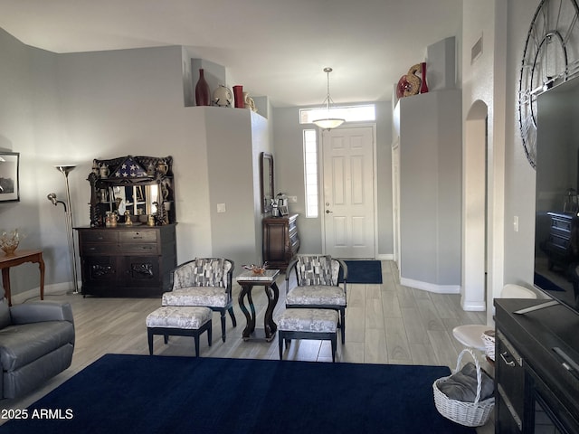 living room featuring light wood-type flooring