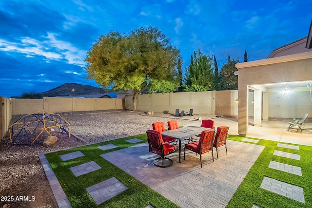 view of yard with a patio area and a fenced backyard