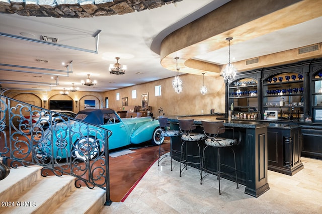 garage with wood walls