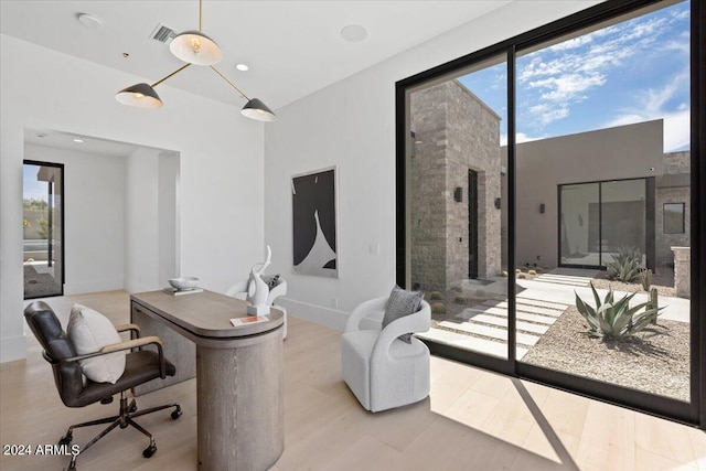 office with wood-type flooring and plenty of natural light