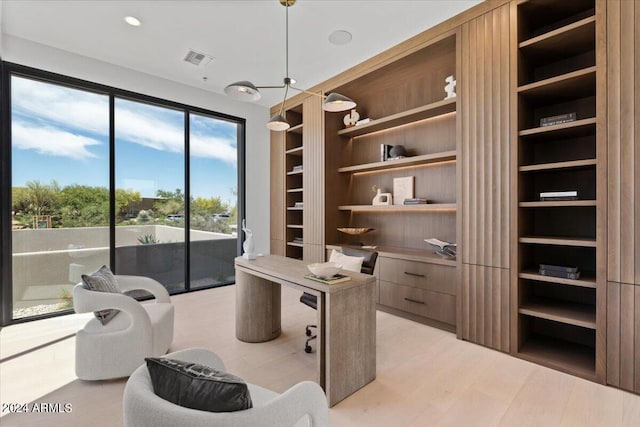 office featuring a healthy amount of sunlight and light hardwood / wood-style floors