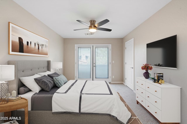 3010 N 37th St Unit 6, Phoenix, AZ 85018 - bedroom with access to outside, light colored carpet, baseboards, and ceiling fan