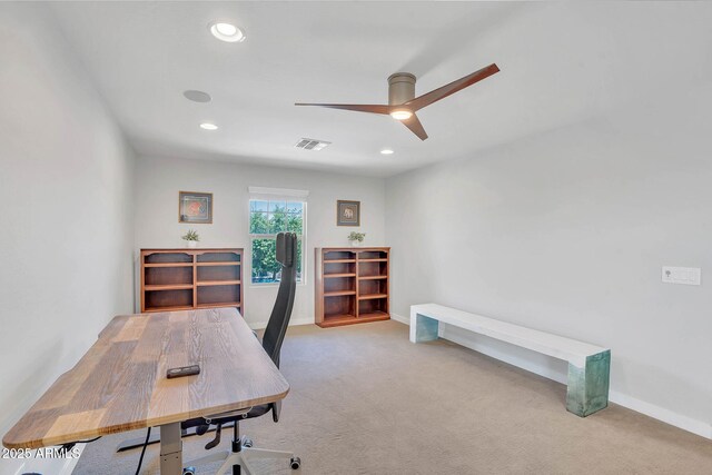 242 N Crosscreek Dr, Chandler, AZ 85225 - home office featuring carpet flooring, ceiling fan, baseboards, and recessed lighting
