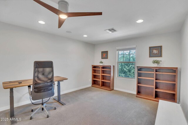 242 N Crosscreek Dr, Chandler, AZ 85225 - office space featuring a ceiling fan, baseboards, carpet flooring, and recessed lighting