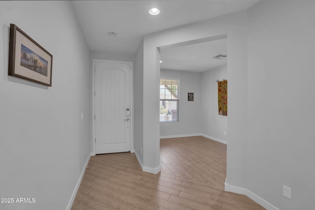 242 N Crosscreek Dr, Chandler, AZ 85225 - entryway with light wood-style flooring, baseboards, and recessed lighting