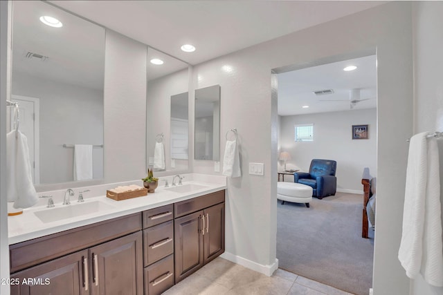 242 N Crosscreek Dr, Chandler, AZ 85225 - full bathroom featuring double vanity, baseboards, recessed lighting, and tile patterned floors