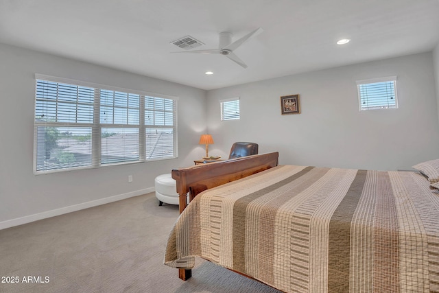 242 N Crosscreek Dr, Chandler, AZ 85225 - bedroom with baseboards, carpet, recessed lighting, and a ceiling fan