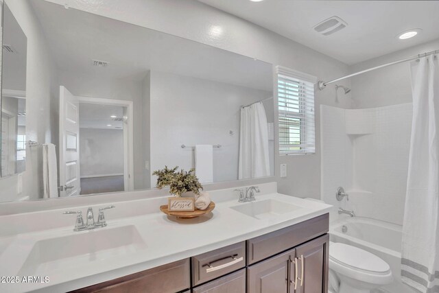 242 N Crosscreek Dr, Chandler, AZ 85225 - bathroom with double vanity, shower / tub combo with curtain, and toilet
