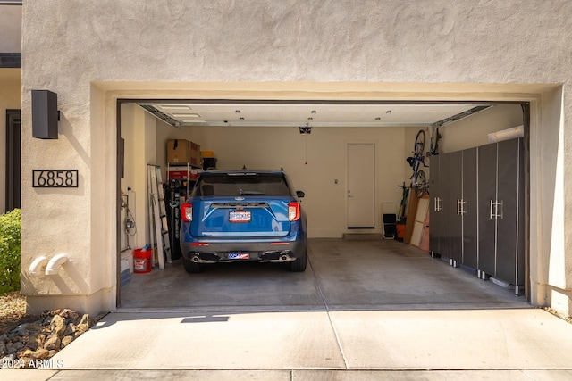 garage with a garage door opener