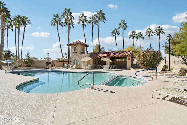 view of swimming pool with a patio area