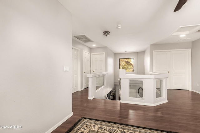 corridor with dark hardwood / wood-style floors