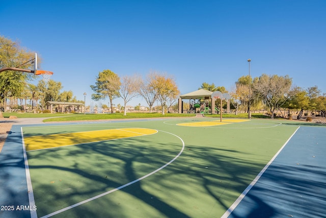 view of basketball court with a gazebo