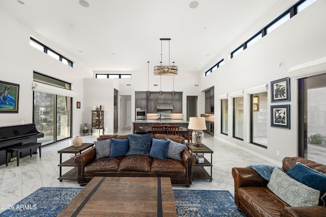 living area with marble finish floor