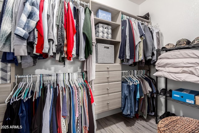 spacious closet with light hardwood / wood-style floors