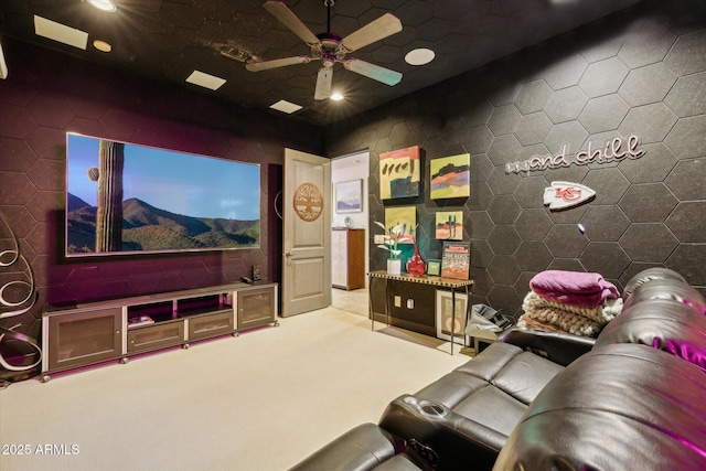 7846 E Wilderness Trl, Gold Canyon, AZ 85118 - cinema room featuring ceiling fan and recessed lighting