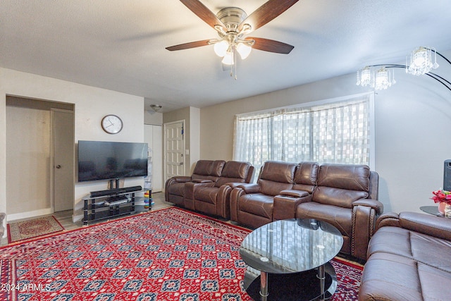 living room featuring ceiling fan