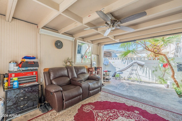 living room with ceiling fan