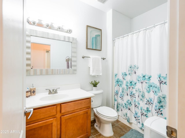 19403 E Arrowhead Trl, Queen Creek, AZ 85142 - full bathroom featuring toilet, vanity, tile patterned floors, and a shower with curtain