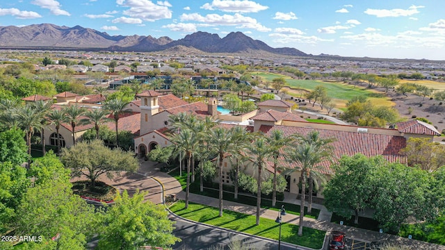 birds eye view of property featuring a residential view and a mountain view