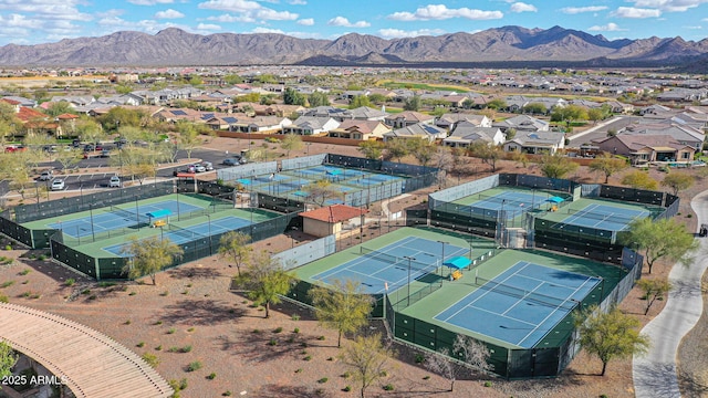 aerial view featuring a residential view and a mountain view