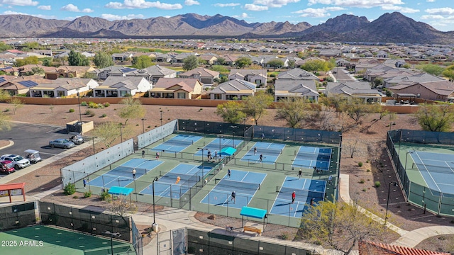 birds eye view of property with a residential view and a mountain view