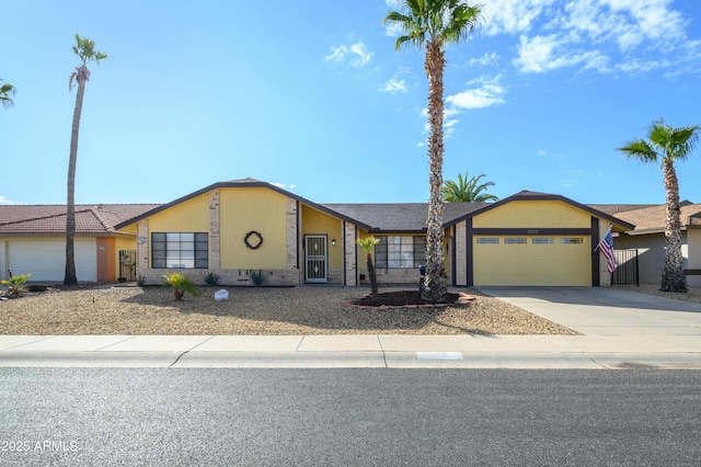 single story home with a garage