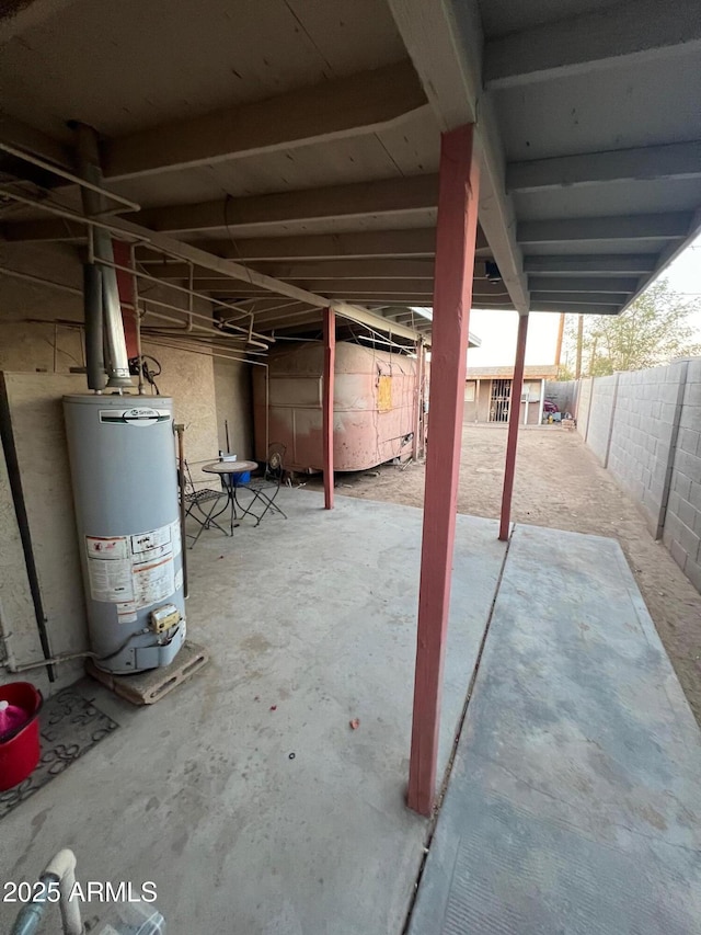 basement featuring water heater