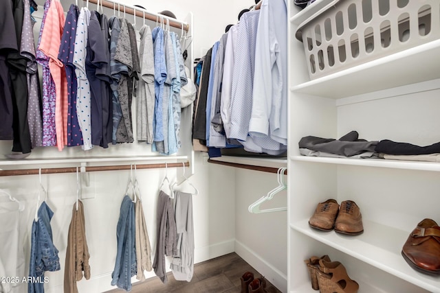 walk in closet featuring wood finished floors