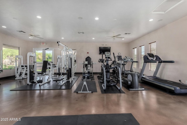 7445 E Eagle Crest Dr Unit 1145, Mesa, AZ 85207 - exercise room with plenty of natural light, ceiling fan, and recessed lighting