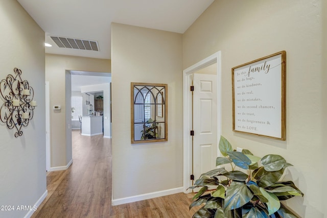 hall with hardwood / wood-style flooring