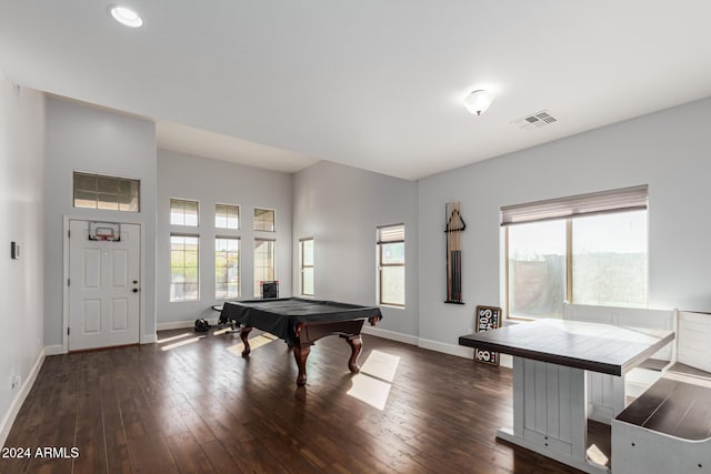 game room featuring dark hardwood / wood-style floors and billiards