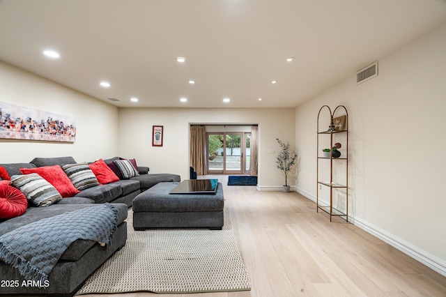 living room with light wood-type flooring