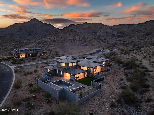 bird's eye view with a mountain view