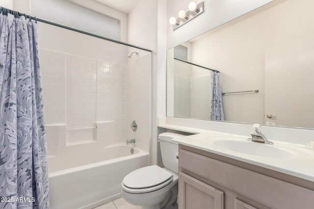 14609 W Black Gold Ln, Sun City West, AZ 85375 - full bath featuring shower / tub combo with curtain, toilet, vanity, and tile patterned floors