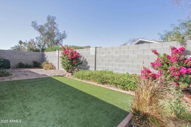 view of yard with a fenced backyard