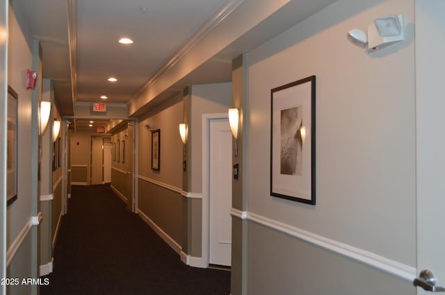 corridor featuring crown molding