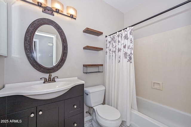 7949 W Wescott Dr, Glendale, AZ 85308 - bathroom with toilet, vanity, and shower / bath combo with shower curtain